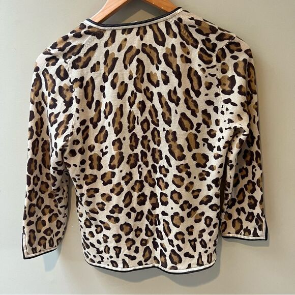 - J Crew animal print wool cardigan with satin trim Sz M - Picture 4 of 7